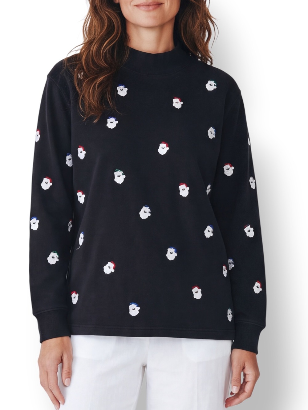 4/$20 Vintage Bechamel Petites Santa Appliqué Mock Neck Top PS Christmas
